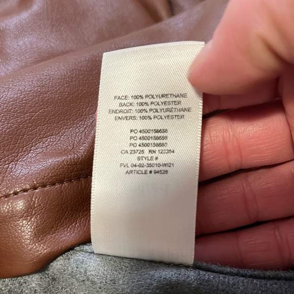 Aritzia Wilfred Mila Faux Leather Puff Sleeve Button Down Shirt Brown sz Small - Picture 12 of 15